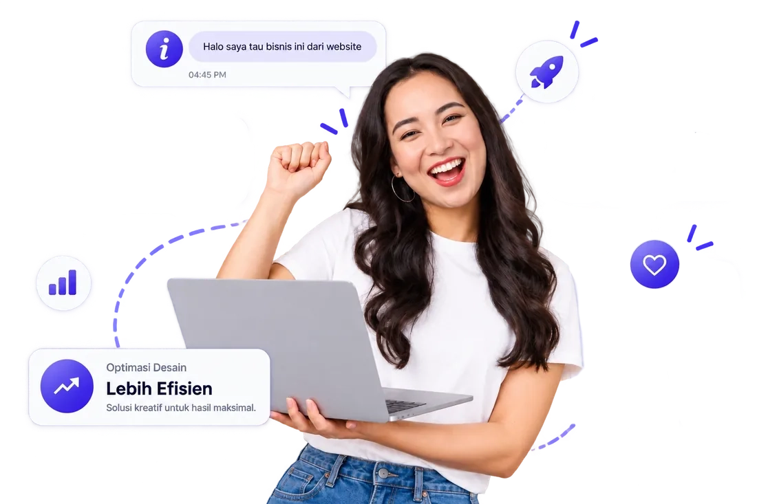 Ilustrasi pemilik bisnis dengan dashboard website dan statistik pertumbuhan